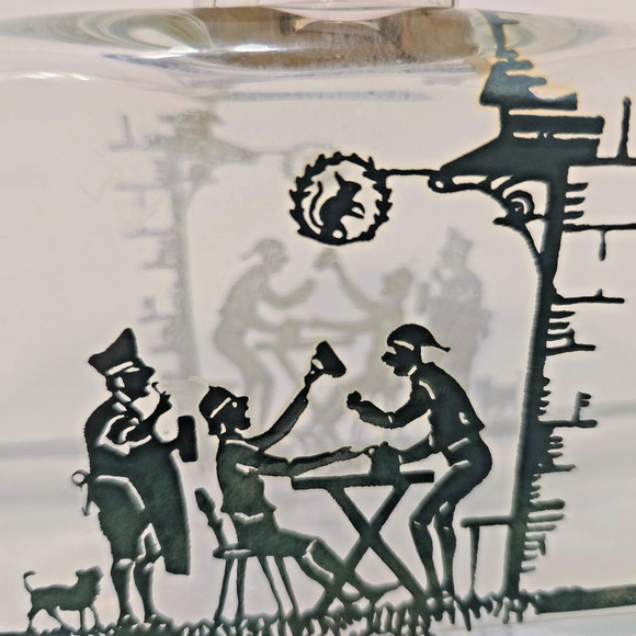 Vintage STERLING SILVER Overlay Glass Decanter Bottle Playful Scene Front/Back - Picture 8 of 12